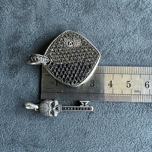 David Yurman Chevron Pendant & Skull Key Pendant w/ Pavé Black Diamonds Necklace - Picture 13 of 16